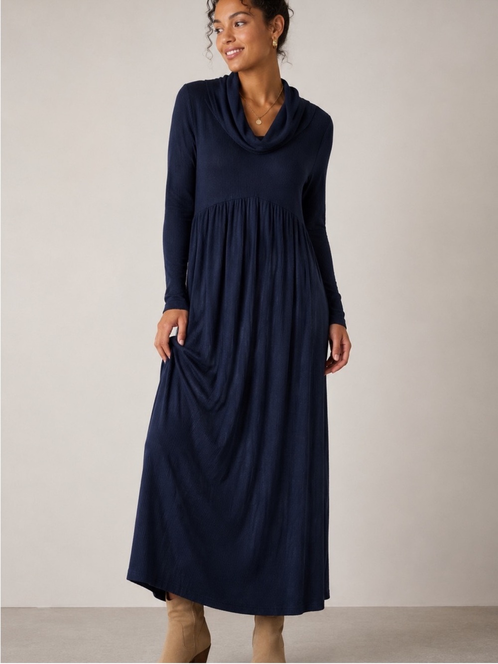 Dolan Anthropologie Navy Alissa Ribbed Cowl Neck Maxi Dress